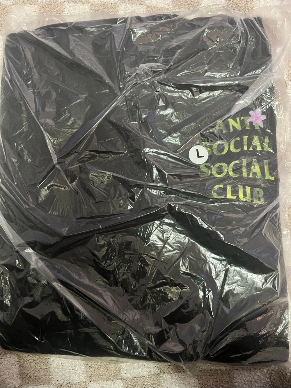 Anti Social Social Club Black Hoodie with Neon Yellow Logo and Pink Flower